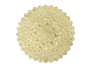Dresdner Pappen Spitzendeckchen Rosette mittel mittig rund Detail gold