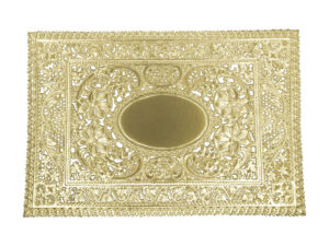 Dresdner Pappen Spitzendeckchen reich verziert rechteckig groß Detail gold