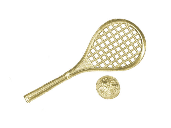 Dresdner Pappen Tennisschläger mit Ball Detail gold
