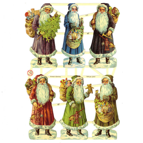 Dresdner Pappen Glanzbilder Weihnachtsmänner mit Geschenken